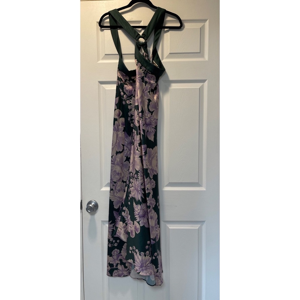 Anthropologie Green and Purple Floral Midi Dress - Picture 6 of 6
